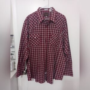 PLAINS WESTERN WEAR BIG MAN RED PLAID CLASSIC RODEO PEARL SNAP SHIRT 2X